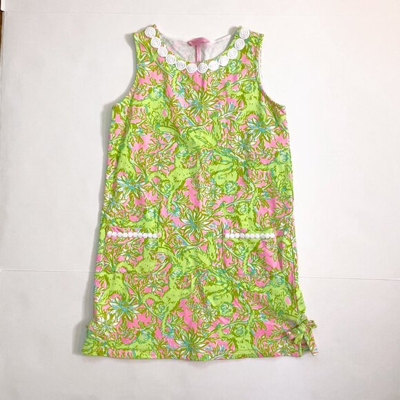 Lilly Pulitzer x Jane Goodall Girls Green Pink Shift Dress, Size 12/14 (XL) - Picture 2 of 5